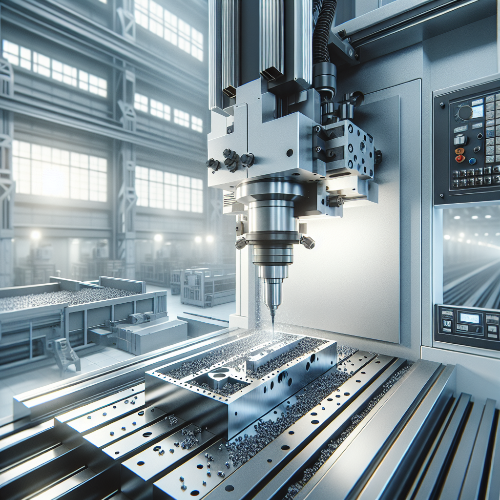 מכונת כרסום CNC מתקדמת בעבודה על עיבוד שבבי מדויק במפעל מתכת, מדגישה פתרונות חדשניים לעיבוד שבבי בצפון ותהליכי עיבוד מתכת איכותיים.